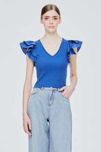 Contrast Fabric Ruffle Sleeve