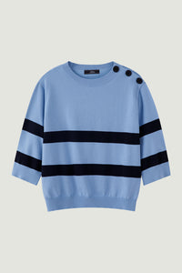 Buttoned Shoulder Striped Sweater