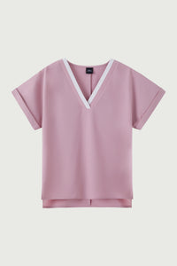 Color Block Trim Collared Blouse