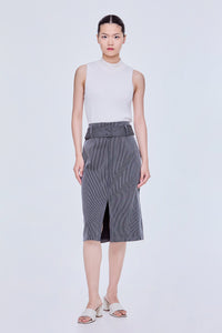 Belted Stripes Pencil Skirt