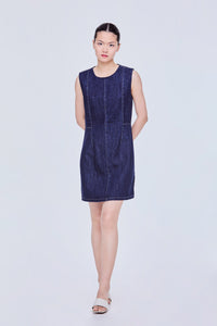 Round Neck Sleeveless Mini Denim Dress