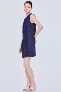 Round Neck Sleeveless Mini Denim Dress