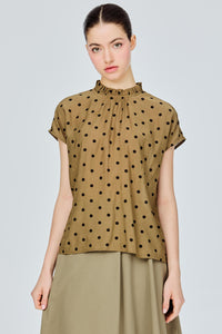 Ruffle Neck Polka Dot Blouse