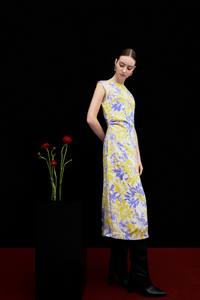 Waist Cinched Floral Midi Dress