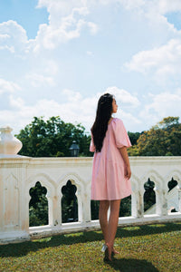 Diagonal Gathers Puff Sleeve Dress