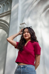 Collared V-Neck Knit Tee