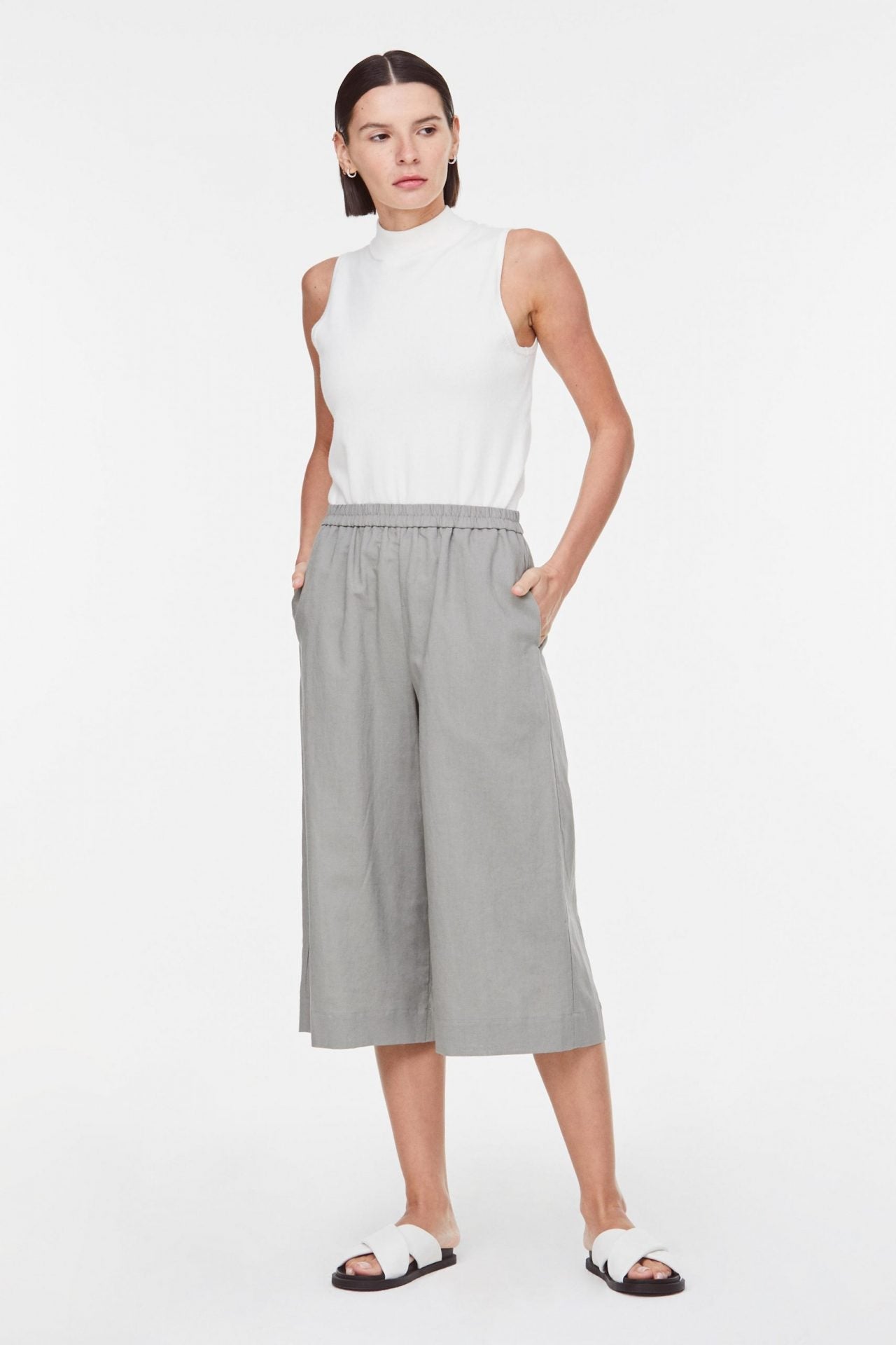 Elasticated high-rise wide-leg culottes main image 0