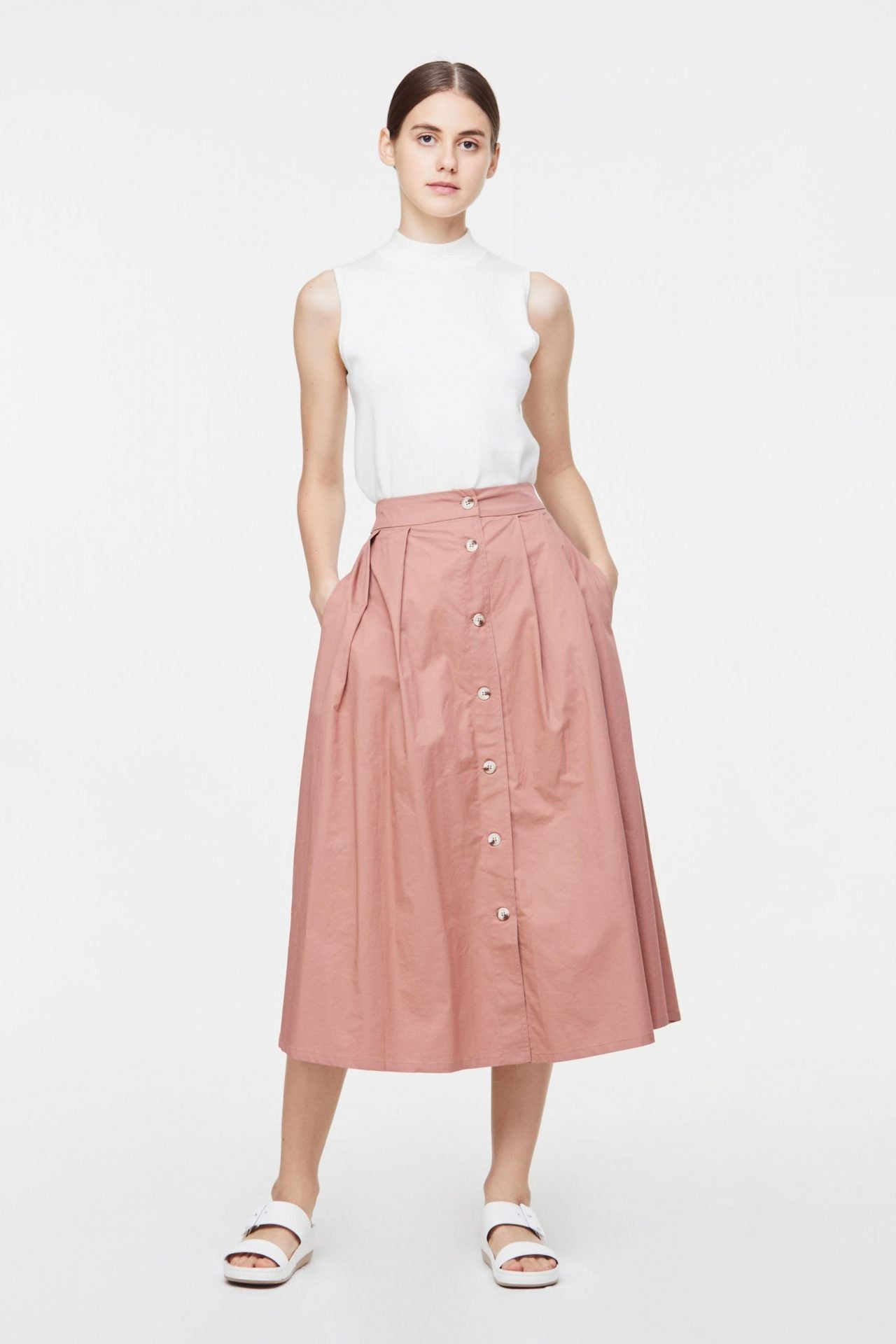 Button Down A Line Skirt