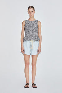 Printed Smocking Ruffle Top