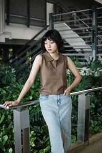 Sleeveless Polo Knit Top