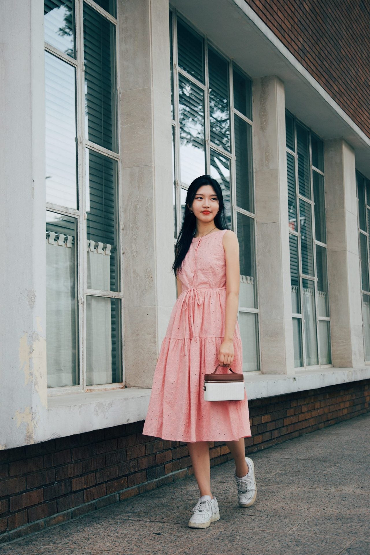 Button Down Lace Tiered Dress