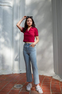 Collared V-Neck Knit Tee