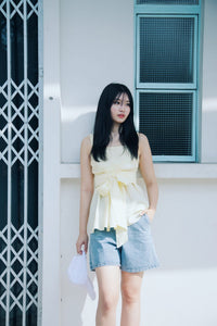 Contrast Stitch Wide Leg Denim Shorts
