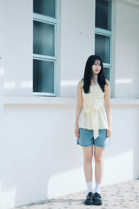 Contrast Stitch Wide Leg Denim Shorts