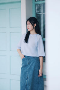 Diagonal Button Up Raglan Sleeve Crop Top