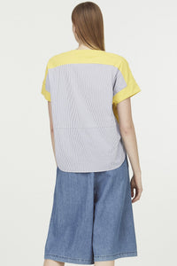 Mixed Fabric Striped Top
