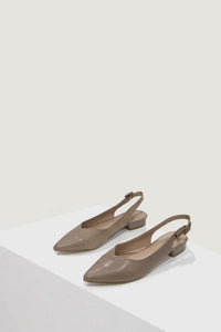 Mixed Fabric Pointed Ballet Pump - Taupe