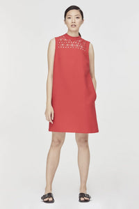 Contrast Brocade Lace Sleeveless Dress