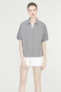 Checkered V-Collared Blouse