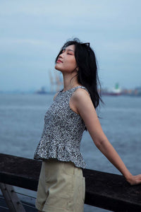 Printed Smocking Ruffle Top