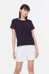 Stud Buttons Shoulder Tee