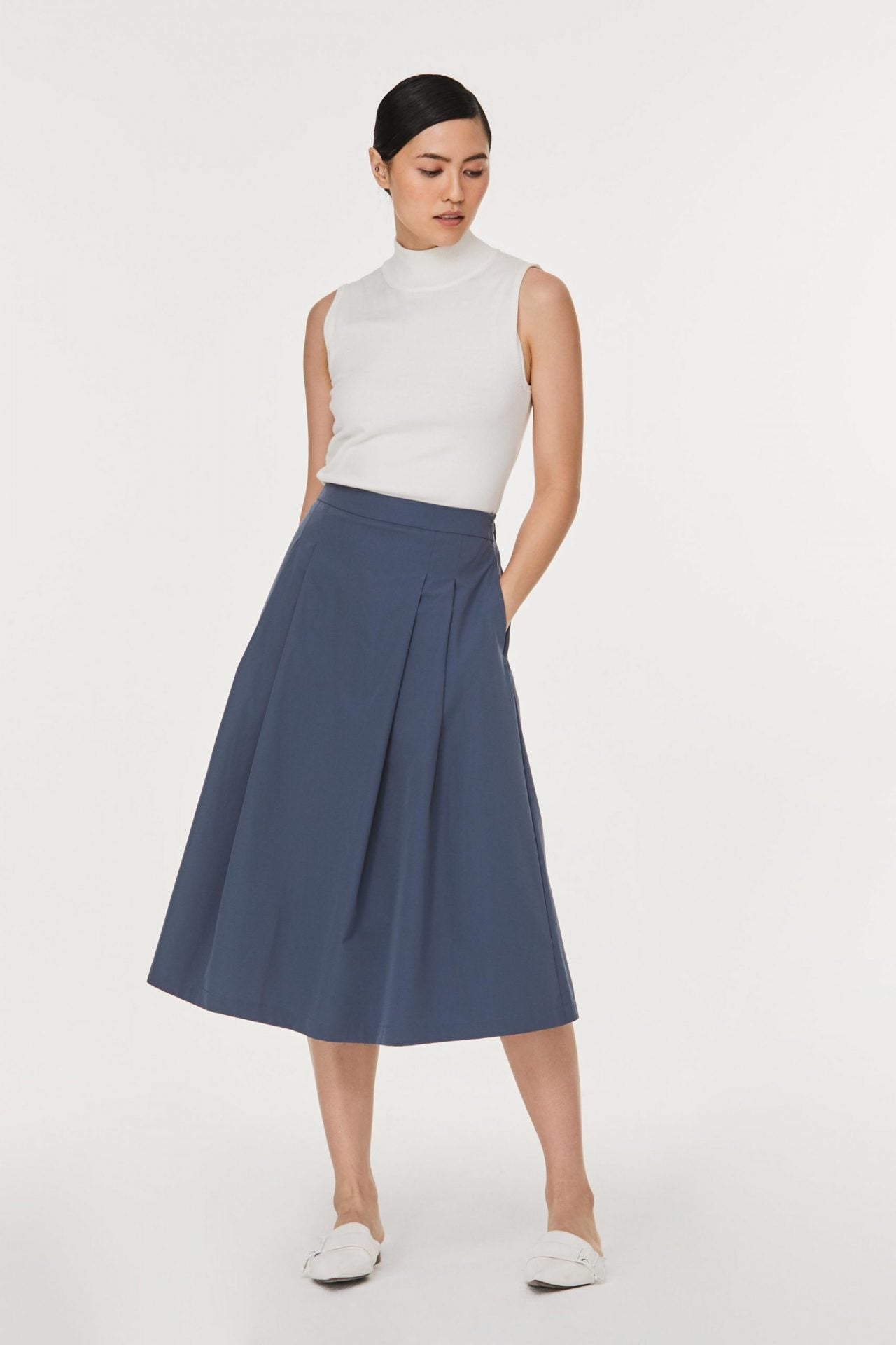 ★E.B.M★ EBAND A-line flare skirt EMO5WSK071 Generic Women's Stretch High Waist A-Line Flare Midi Skirt