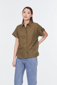 Short Sleeve Button-Down Blouse