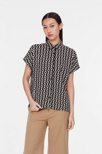 Printed Button Front Magyar Blouse
