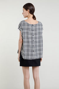 Back Button Placket Checker Blouse