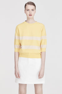 Buttoned Shoulder Striped Sweater