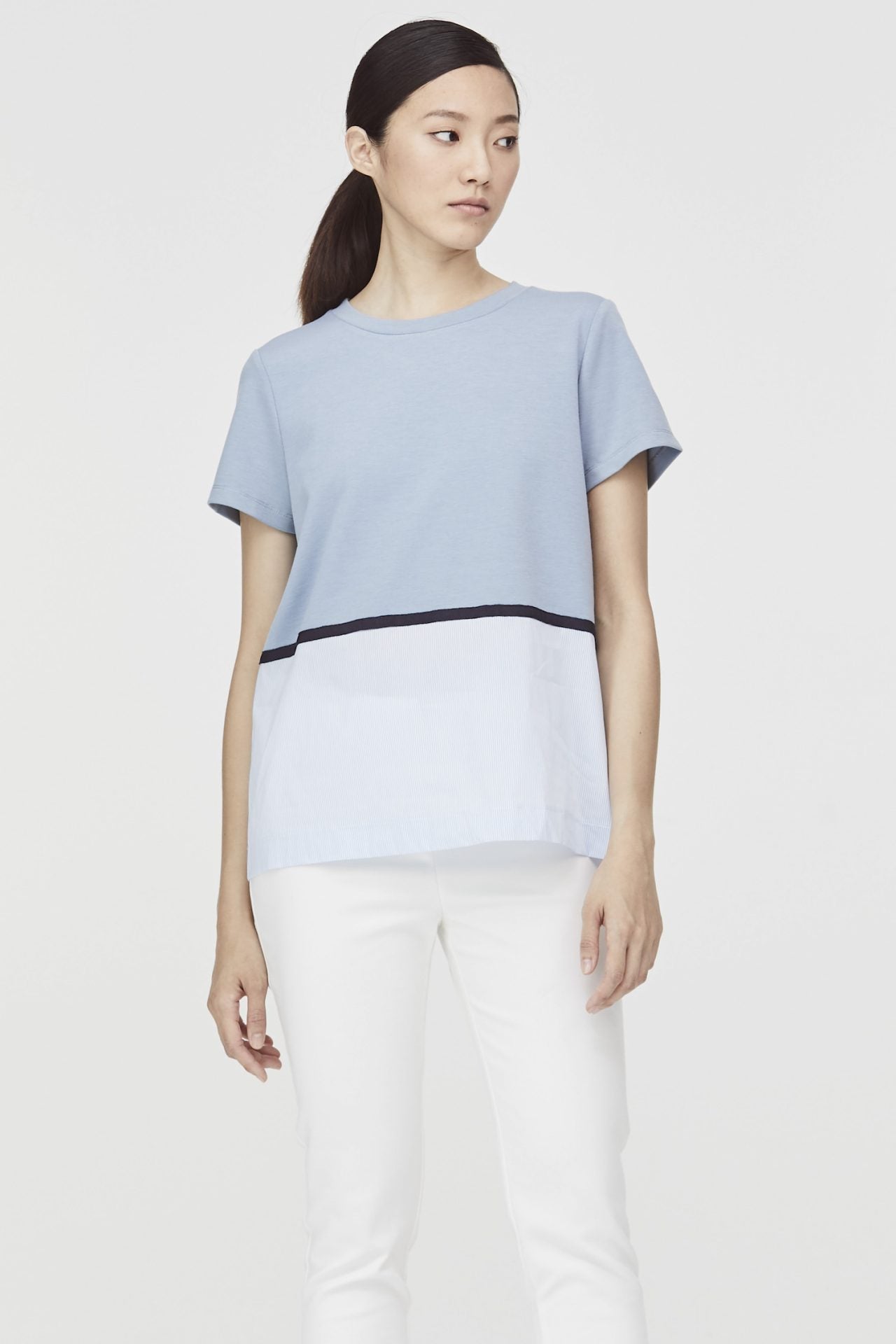 Mixed Fabric Striped Top