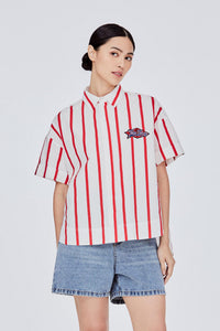 Oversized Logo Striped Button Down Top