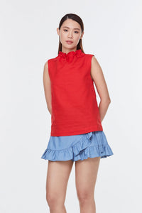 Linen Drawstring Collar Blouse