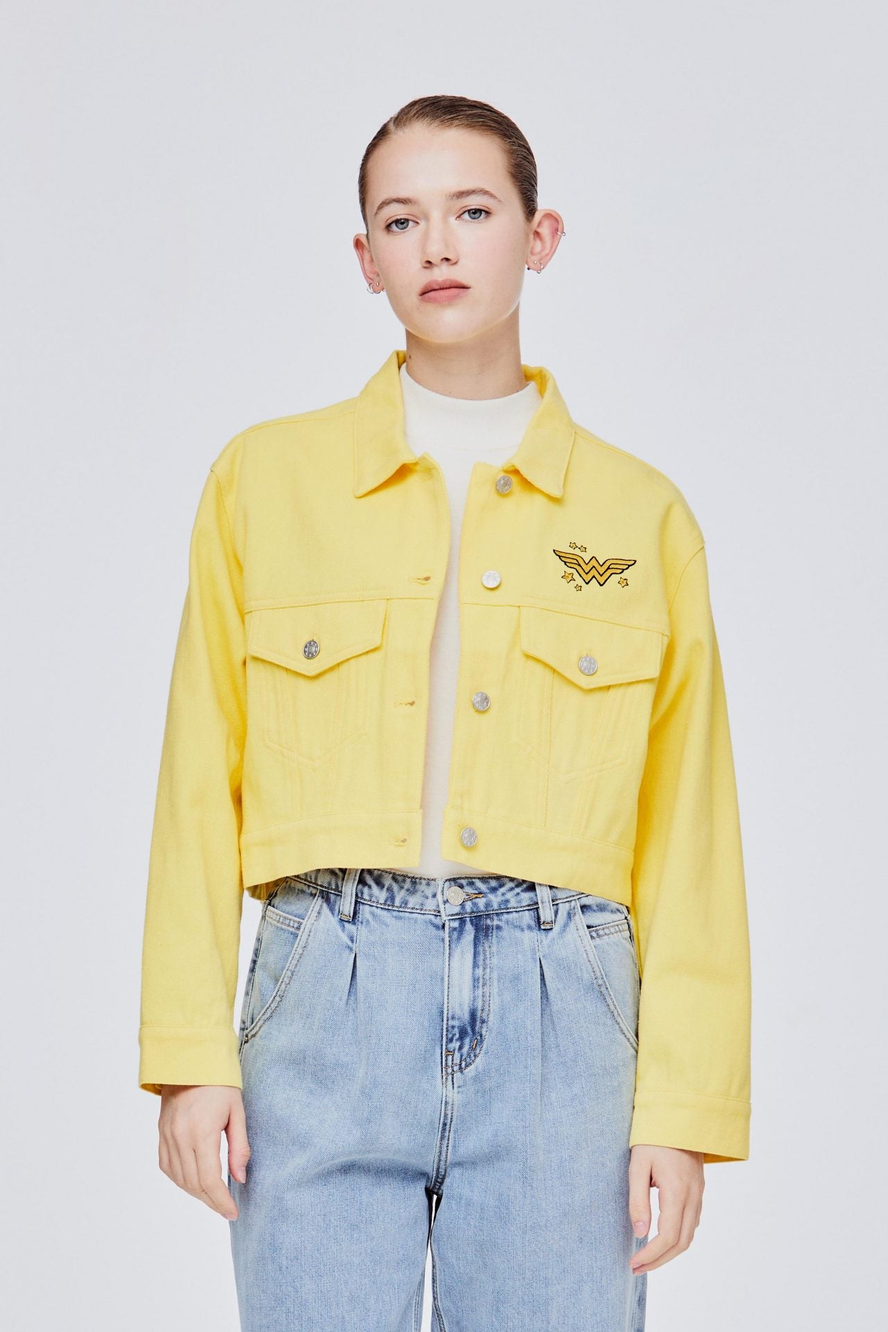 Cropped denim jacket clearance yellow