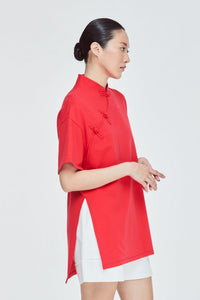 Mandarin Collar Slit Tee Blouse