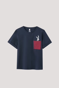 Folded Sleeve Cuff Bugs Bunny Pocket Tee