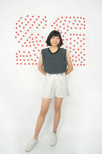Pleated Denim Shorts