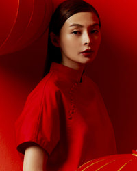 Cropped Puffed Mandarin Collar Top