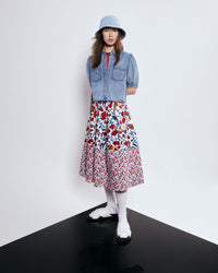 Denim Collared Puff Sleeve Blouse