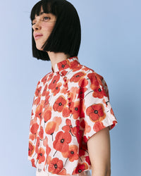 Printed Cropped Mandarin Collar Top