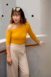 Ribbed Asymmetrical Knit Top