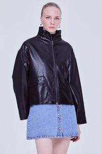 High Neck Leather Jacket