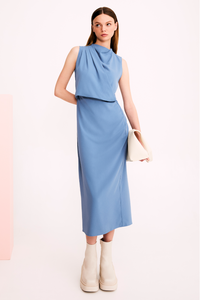 Asymmetrical Cowl Neck Sleeveless Dress