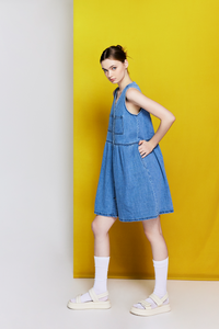 Sleeveless V-Neck Denim Dress
