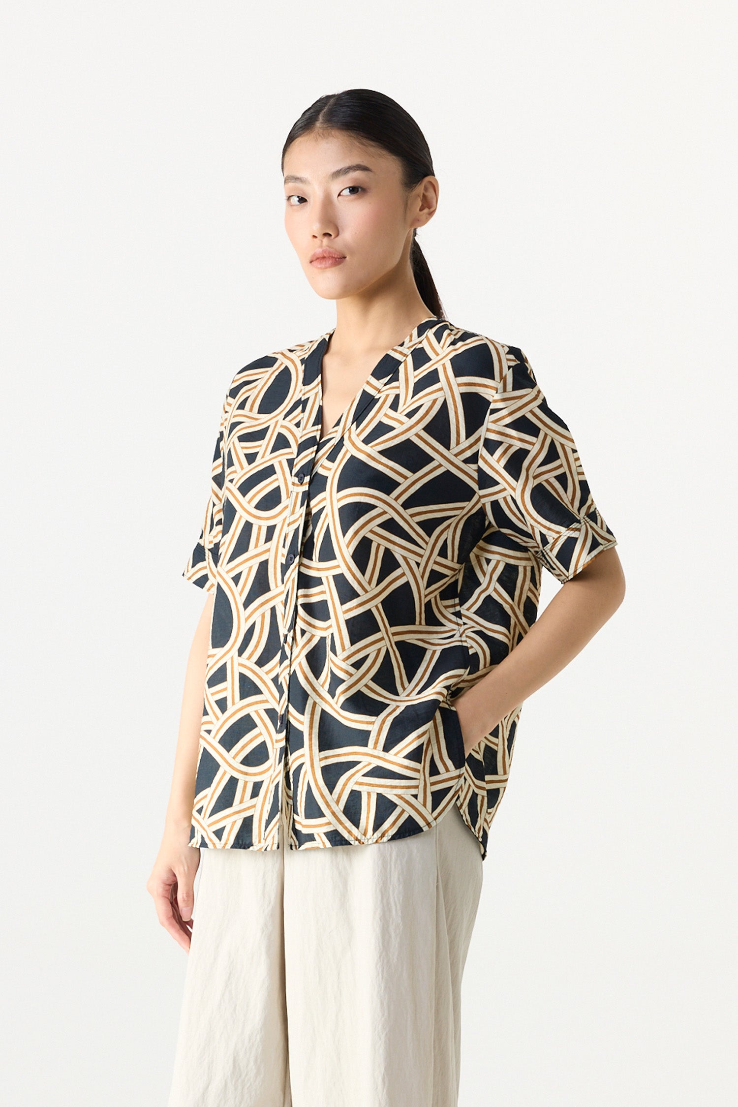 Printed V-Neck Blouse