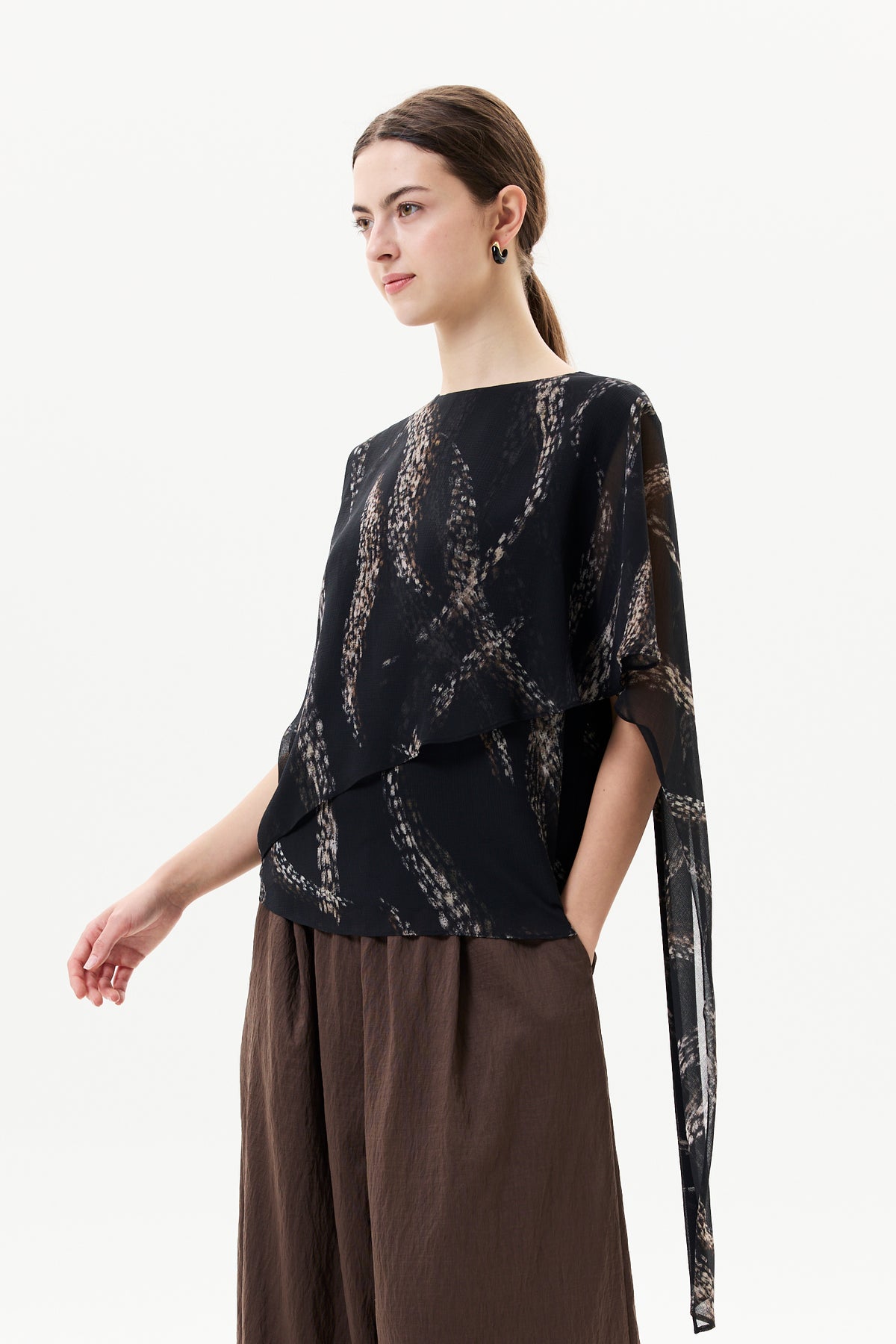 Printed Chiffon Drape Sash Top