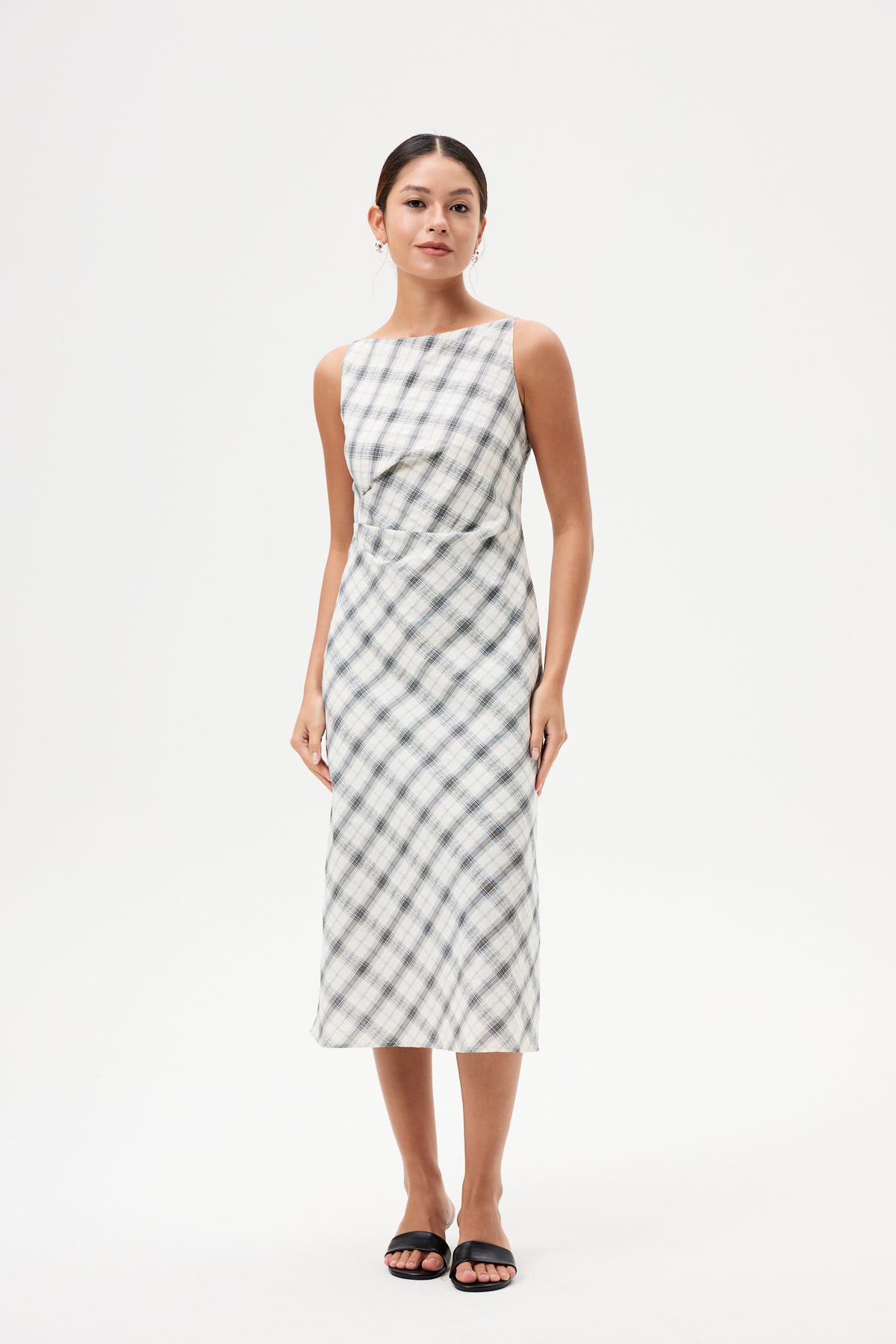 Checks Cowl Neck Dress