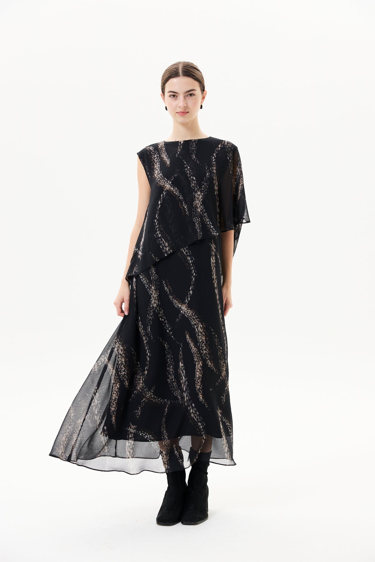 Printed Chiffon Drape Sash Dress