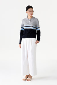 Striped Long Sleeve Knit Polo
