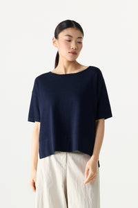 Wide Neck Boxy Knit Top